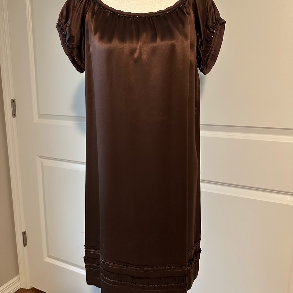 Elegant Brown 100% Silk Dress